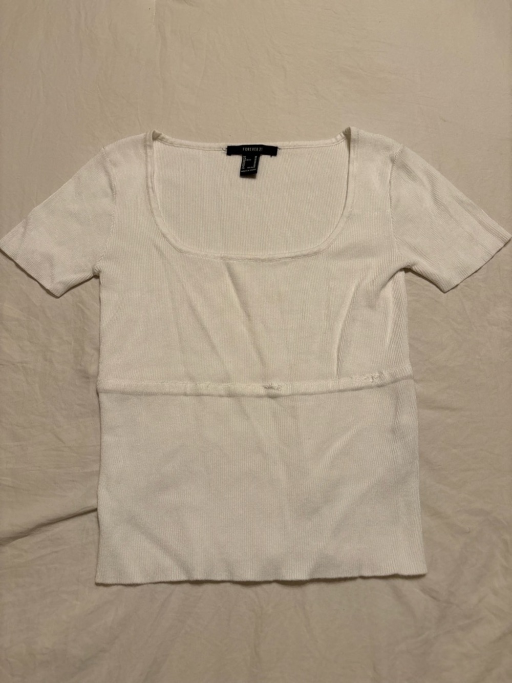 White Short Sleeve Square Neck Knit Top